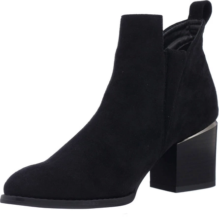 Czarne botki zamszowe na obcasie wycięte na kostce Lori