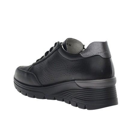 Czarne skórzane adidasy damskie na zamek i sznurowadła Jezzi