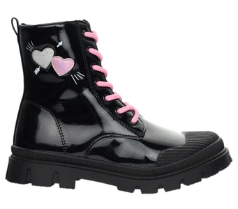 Czarne lakierowane botki zimowe dziecięce dla dziewczynki American Club