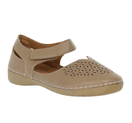 Brązowe komfortowe zabudowane sandały płaskie na rzep Jezzi