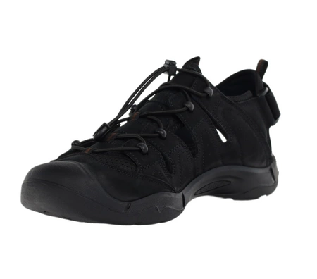 Czarne skórzane sandały trekkingowe męskie z gumowym noskiem American Club