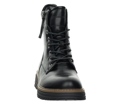 Czarne botki traperki sznurowane i na zamek ocieplane Jezzi