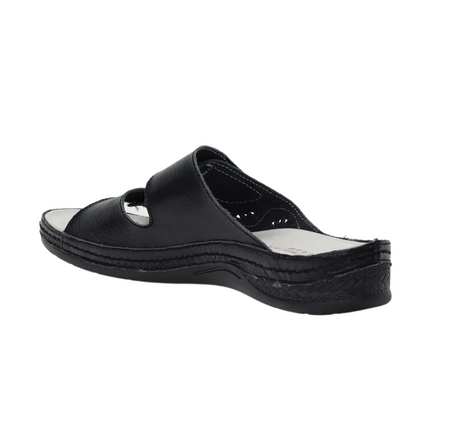 Czarne komfortowe klapki damskie skórzane regulowane American