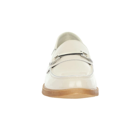 Beżowe skórzane lakierowane lordsy płaskie mokasyny damskie VINCEZA