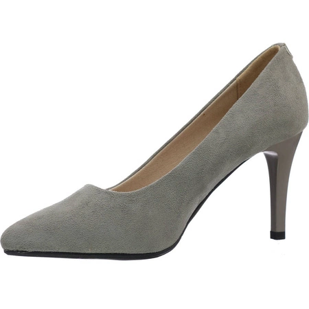 Szare szpilki zamszowe czółenka na szpilce Jezzi