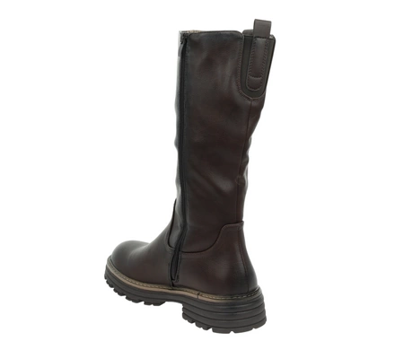 Brązowe czekoladowe glany damskie botki wysokie płaskie Jezzi