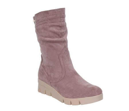 Brązowe buty zimowe damskie na niskiej koturnie Jezzi