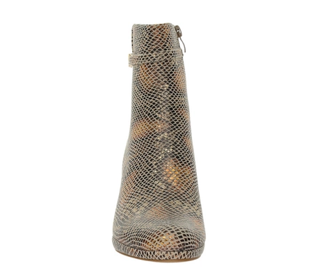 Modne botki damskie zimowe na obcasie i platformie wężowa skóra Daszyński