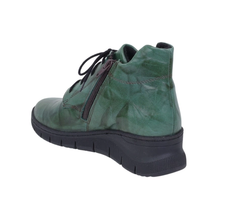 Zielone skórzane buty damskie zimowe komfortowe botki na zamek i sznurowadła Gino Fabiani