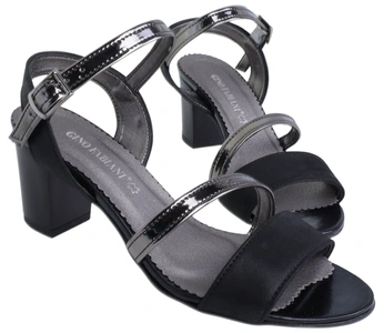 Czarne skórzane sandały damskie na średnim obcasie Gino Fabiani