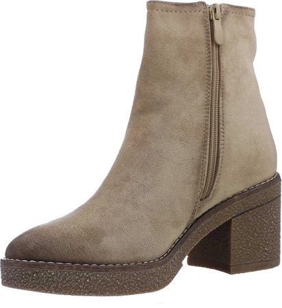 Beżowe botki damskie na klocku na zamek Emma