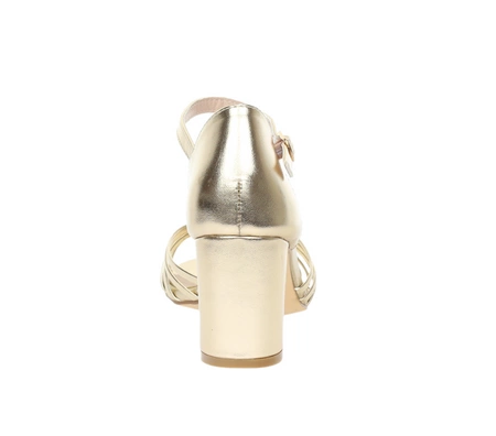 Złote sandały na obcasie z cienkimi paseczkami z zakrytą piętą Jezzi