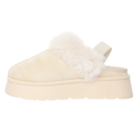 Beżowe kapcie z futerkiem na platformie wsuwane śniegowce świąteczne EMU