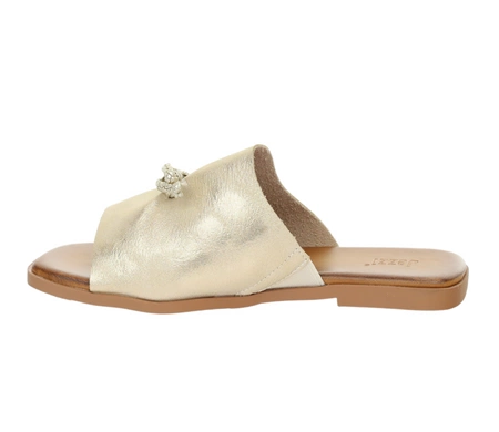 Złote eleganckie klapki damskie płaskie Jezzi