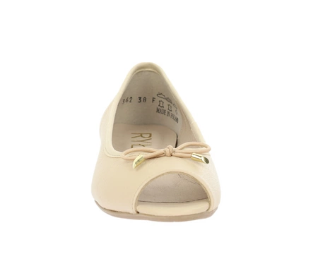 Beżowe baleriny damskie skórzane z odkrytymi palcami RYŁKO