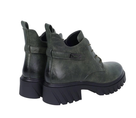 Zielone botki damskie buty zimowe wojskowe na platformie Jezzi