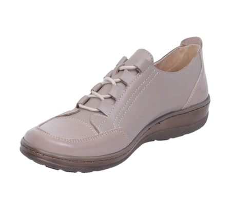 Skórzane półbuty damskie szyte komfortowe beżowe Helios model 408