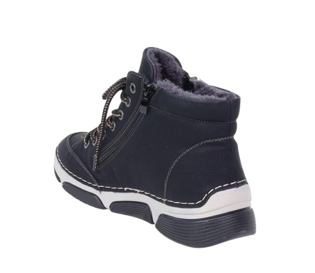 Czarne trzewiki damskie komfortowe botki zimowe ciepłe na zamek i sznurowadła HAIDRA