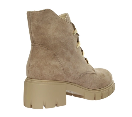 Beżowe ciepłe botki zimowe sznurowane na wygodnej podeszwie Jezzi