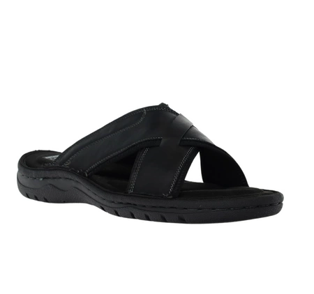 Komfortowe czarne skórzane klapki męskie American Club