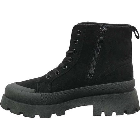 Czarne botki damskie wiosenne płaskie traperki NEWS