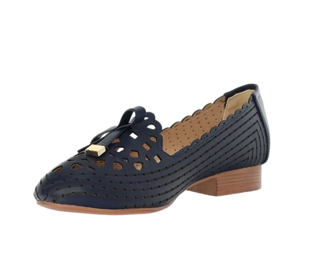 Granatowe eleganckie półbuty płaskie wsuwane ze skórzaną wkładką Aurora od Jezzi