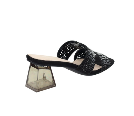 Czarne seksowne klapki damskie na transparentnym plastikowym obcasie Vinceza