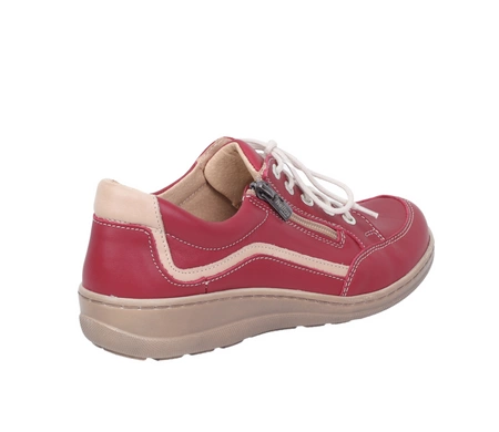 Czerwone półbuty damskie skórzane szyte na zamek i sznurowadła Helios 411