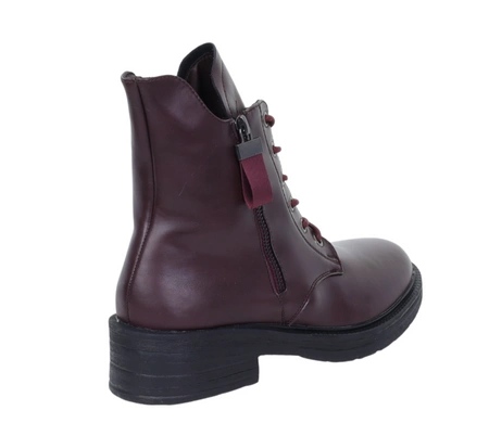 Bordowe botoki damskie ocieplane traperki zimowe klasyczne Jezzi