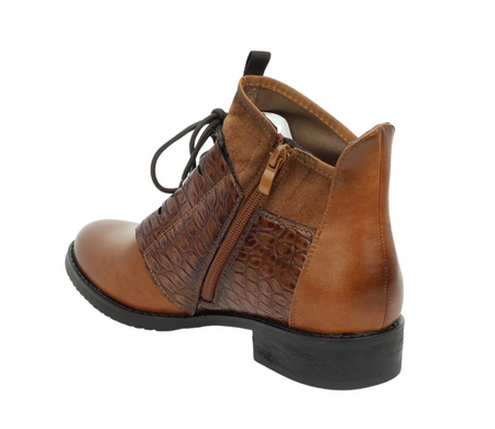 Eleganckie brązowe botki damskie niskie jesienne ocieplane Jezzi