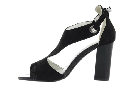 Jezzi Sandały damskie na słupku czarne zamszowe