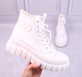 Białe trampki damskie ocieplane na platformie grubej podeszwie ROKOWE