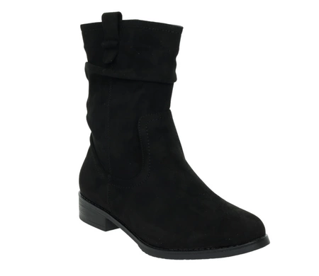 Czarne zamszowe buty zimowe do połowy łydki na płaskim obcasie Diana