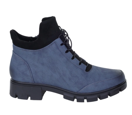 Damskie zimowe traperki płaskie granatowe ocieplane Jezzi