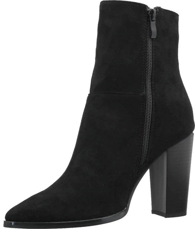 Czarne zamszowe botki na obcasie ze szpiczastym noskiem/czubkiem Jezzi