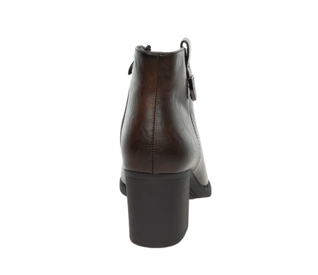 Brązowe botki damskie eleganckie na obcasie ocieplane czekoladowe Jezzi