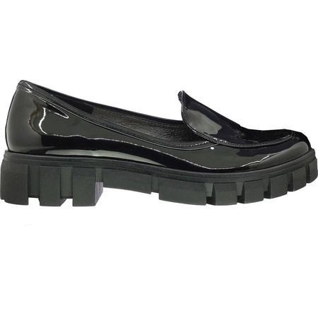 Czarne lordsy damskie lakierowane mokasyny Azali - Polski Produkt