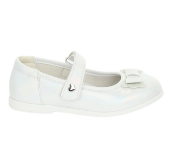 Białe balerinki dla dziewczynki czółenka zapinane na pasek beżowe MissE