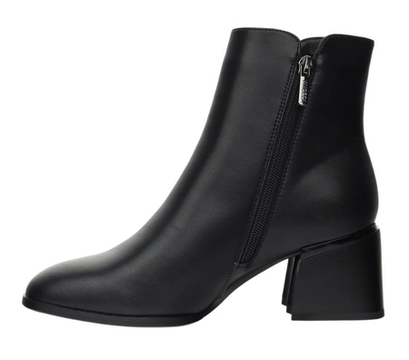 Czarne eleganckie botki na zamek na szerokim obcasie Vinceza