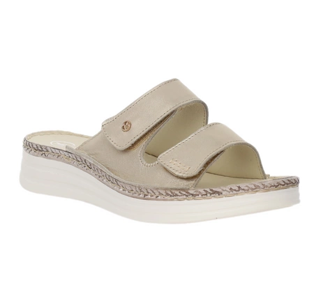 Skórzane klapki damskie wygodne i eleganckie na rzepy Helios