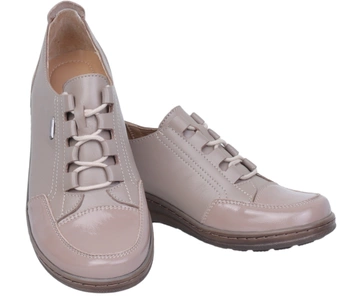 Skórzane półbuty damskie szyte komfortowe beżowe Helios model 408