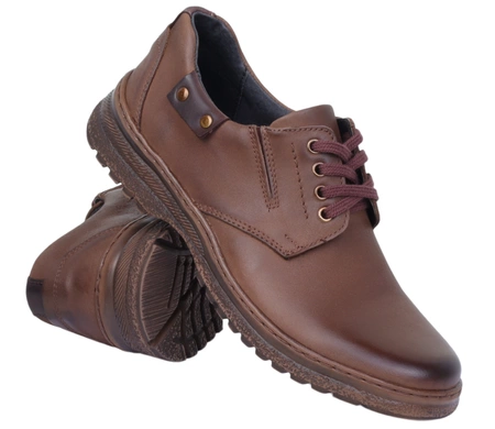 Brązowe skórzane półbuty męskie eleganckie porządne Activ