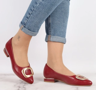 Bordowe baleriny damskie eleganckie z klamrą Jezzi