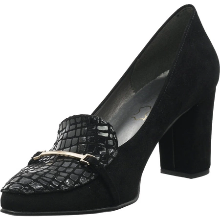 Czarne czółenka damskie lordsy na obcasie Polskie Azali