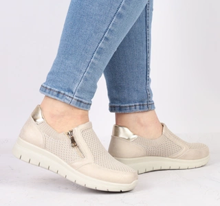 Złote komfortowe półbuty damskie na zamek sportowe  UNISOFT