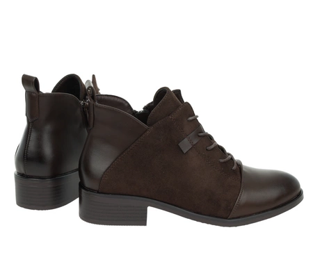 Czekoladowe półbuty damskie jesienno-zimowe botki ocieplane za kostkę płaskie