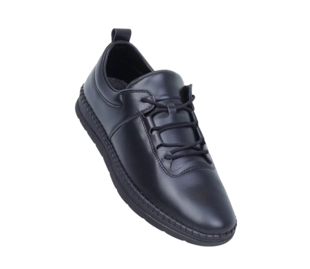 Czarne skórzane półbuty damskie komfortowe ze skóry naturalnej MODO