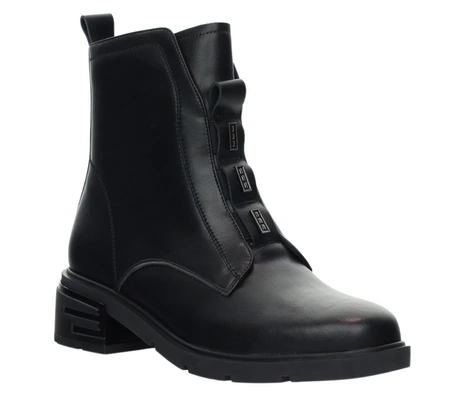 Eleganckie czarne botki skórzane na płaski obcasie Polskie Gino Fabiani