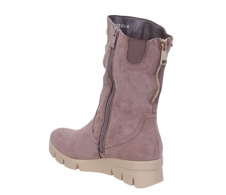 Brązowe buty zimowe damskie na niskiej koturnie Jezzi