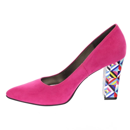 Różowe zamszowe czółenka na szerokim obcasie Sofia - Produkt Polski